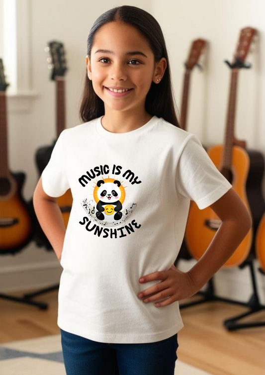 Panda Riff Co. Gal's Cute Child's Panda Music is My Sunshine Crewneck T-shirt