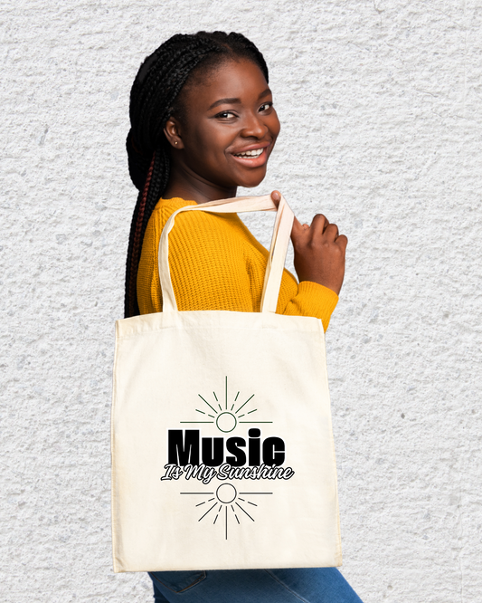 Panda Riff Co. Cotton Eco Friendly Reusable Music is My Sunshine Tote Bag