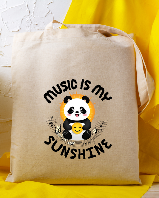 Panda Riff Co. Eco Friendly Reusable Panda Music is My Sunshine Cotton Tote